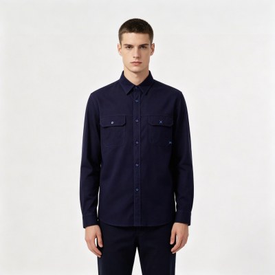 Custom Navy Work Shirt - Long Sleeve Breathable Button-Down Commuter Shirt