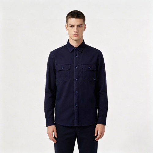 Custom Navy Work Shirt - Long Sleeve Breathable Button-Down Commuter Shirt
