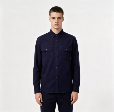 Custom Navy Work Shirt - Long Sleeve Breathable Button-Down Commuter Shirt