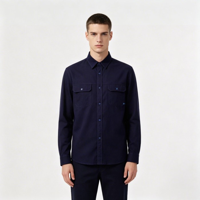 Custom Navy Work Shirt - Long Sleeve Breathable Button-Down Commuter Shirt