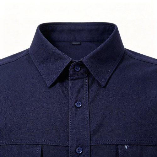 Custom Navy Work Shirt - Long Sleeve Breathable Button-Down Commuter Shirt