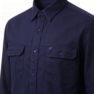 Custom Navy Work Shirt - Long Sleeve Breathable Button-Down Commuter Shirt