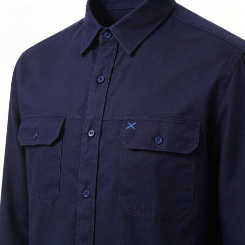 Custom Navy Work Shirt - Long Sleeve Breathable Button-Down Commuter Shirt
