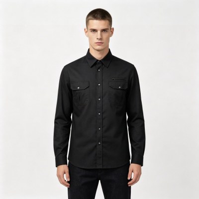 Custom Black Work Shirt - Long Sleeve Breathable Button-Down Commuter Shirt