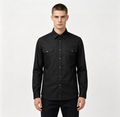 Custom Black Work Shirt - Long Sleeve Breathable Button-Down Commuter Shirt