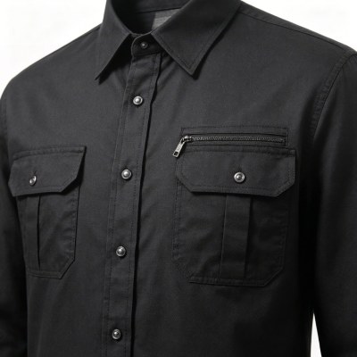 Custom Black Work Shirt - Long Sleeve Breathable Button-Down Commuter Shirt