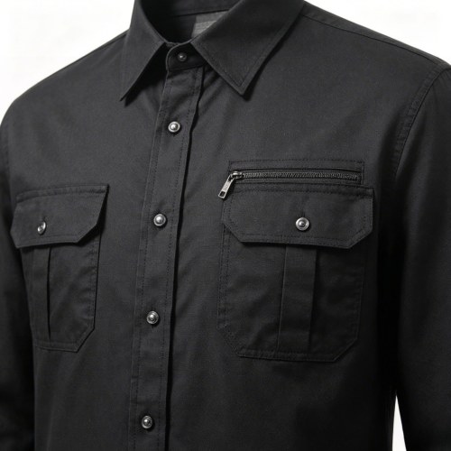 Custom Black Work Shirt - Long Sleeve Breathable Button-Down Commuter Shirt