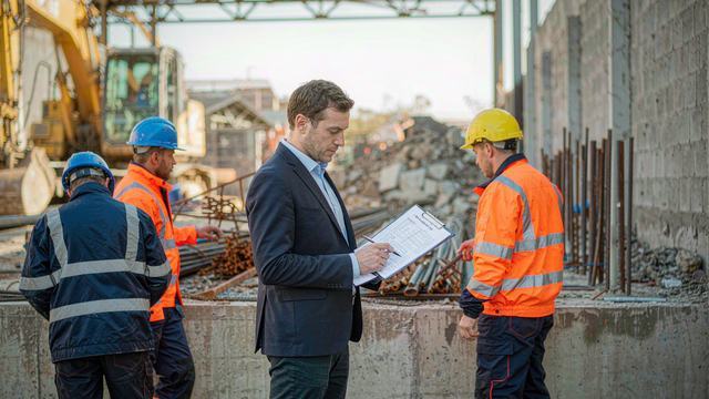 Engineer reviewing site hazards for a workwear programme