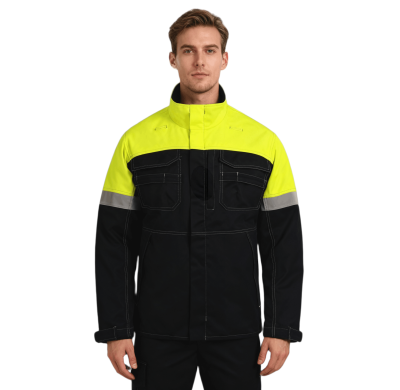 Custom Flame Retardant Jacket, Yellow Coats with Black Bottom, OEM Support