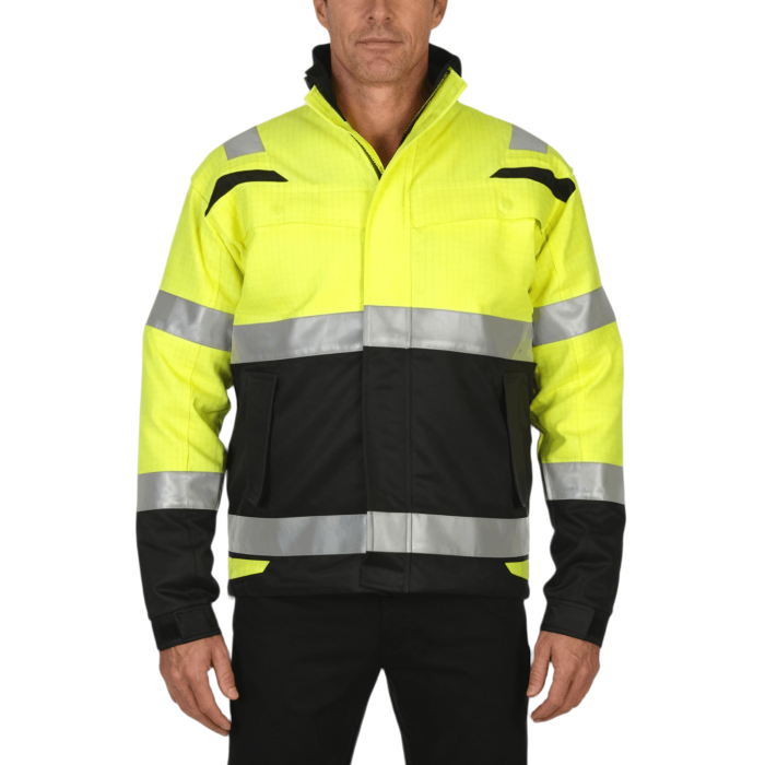 Custom Hi Vis Antistatic FR Bomber Jacket, Yellow Coats with Black Bottom