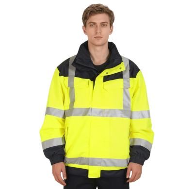 Custom High Visibility Reflective Jackets, Yellow Work Coats For Cold Weather.