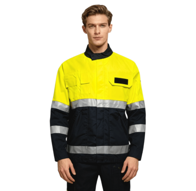 Custom Waterproof Workwear, High Vis Rain Jacket, Waterproof Class 3, Yellow-Black
