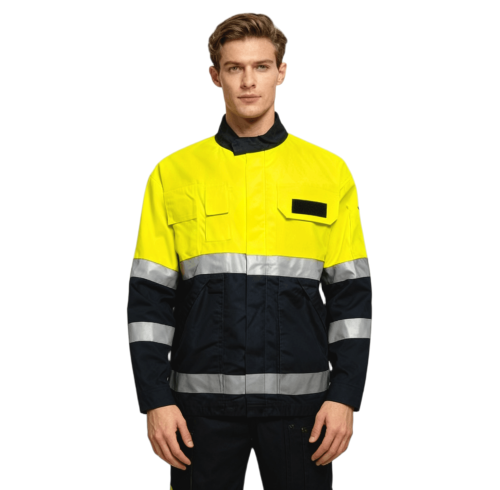Custom Waterproof Workwear, High Vis Rain Jacket, Waterproof Class 3, Yellow-Black
