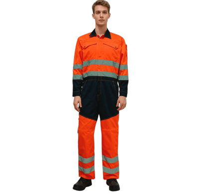 Custom Flame Retardant Boilersuit, Orange Coats with Black Bottom, High Visibility