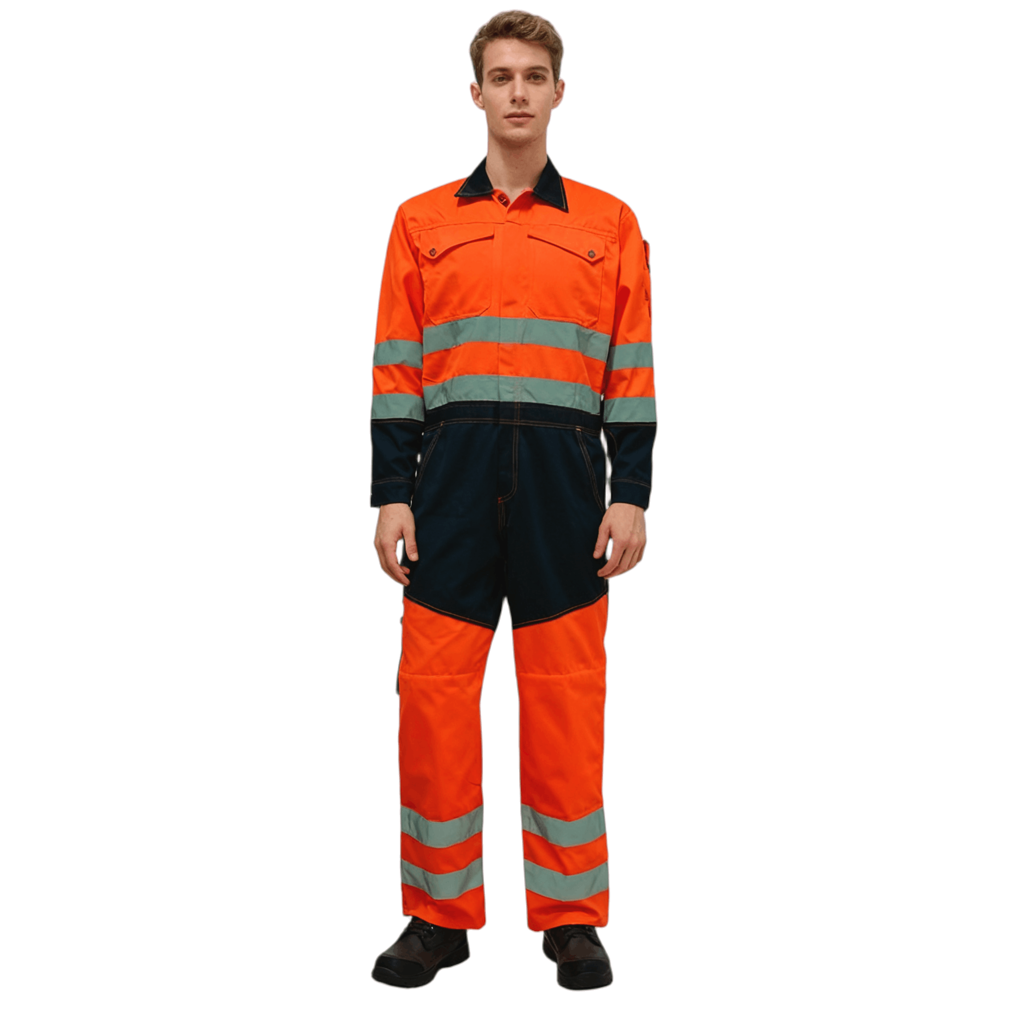 HLL160 Custom Flame Retardant Boilersuit, Hi-Vis Orange-Black, for Welders