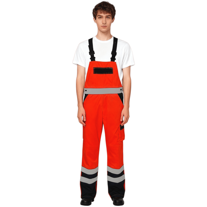 Custom High Visibility Bib Overalls, Orange-black, Wholesale and OEM support