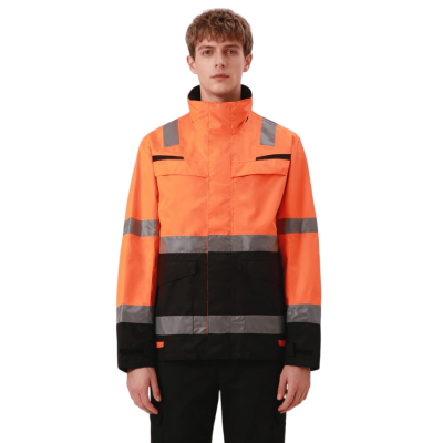 Custom Flame Retardant Winter Jacket, High Visibility Reflective,  Orange-Black