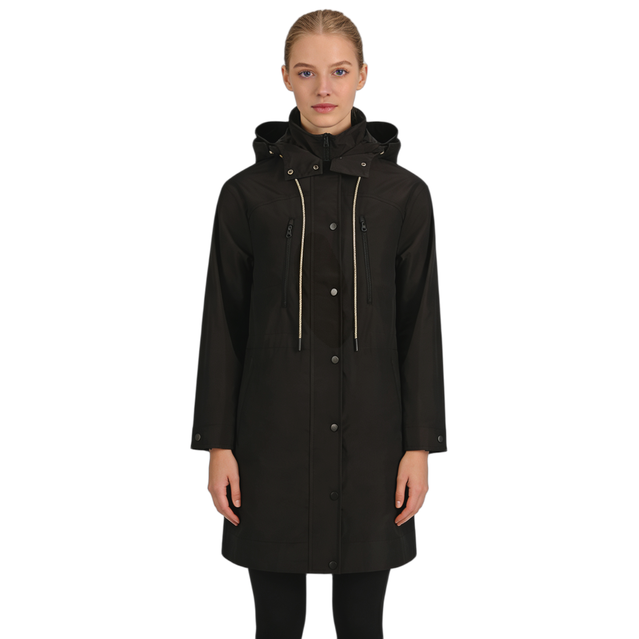 Custom Black Windproof Coat, Waterproof, Adjustable Hat, Adjustable Cuffs