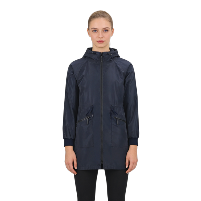 Custom Black Rainproof Coat, Adjustable Hat, Elastic Cuffs