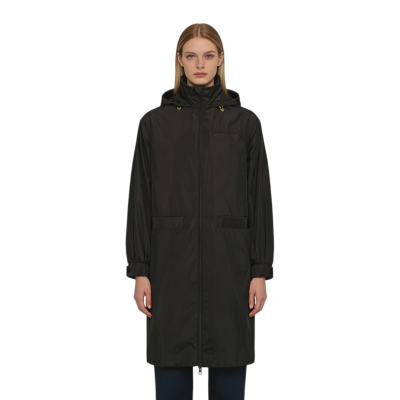 Custom Black Rainproof Parka, Elastic Cuffs, Hidden Pockets, Double Zippers