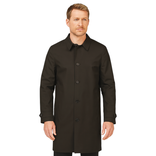 Custom Lightweight Black Trench Coat, Shirt Style, Single-Breasted, Adjustable Cuffs