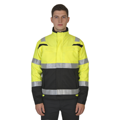 Custom Hi Vis Antistatic FR Bomber Jacket, Yellow Coats with Black Bottom