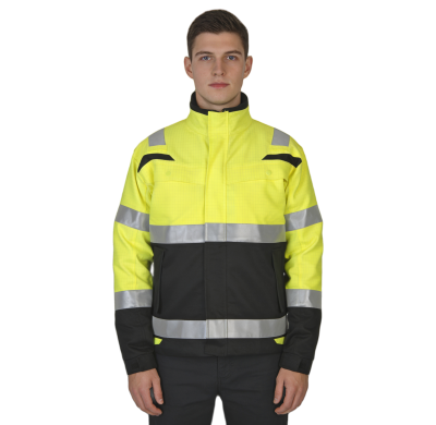 Custom Hi Vis Antistatic FR Bomber Jacket, Yellow Coats with Black Bottom