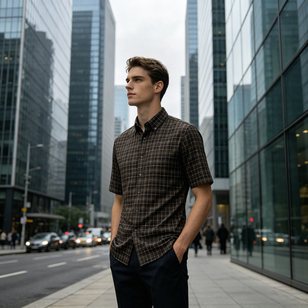 Custom grey and white check button down shirt