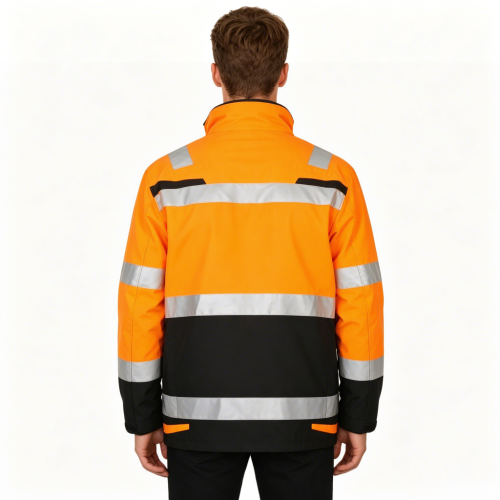 Custom Flame Retardant Hi-Vis Winter Jacket,  Orange Coats with Black Bottom