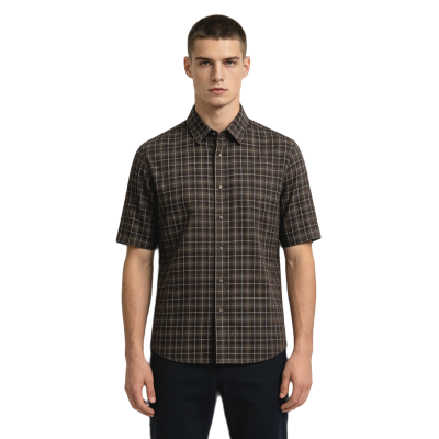 Custom Brown Check Shirt - Lightweight Breathable Button-Down Casual Shirt