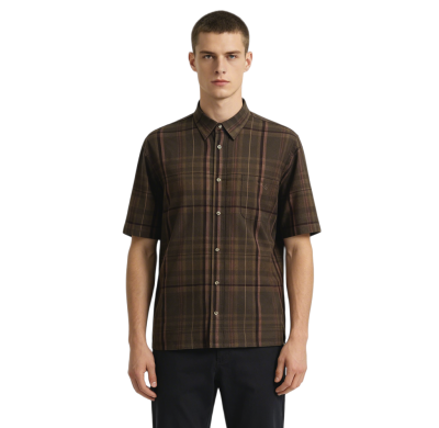 Custom Brown Windowpane Check Shirt - Lightweight Breathable Short-Sleeve Button-Down Commuter Shirt