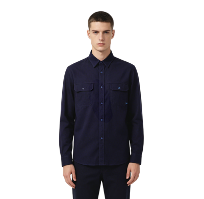 Custom Navy Work Shirt - Long Sleeve Breathable Button-Down Commuter Shirt