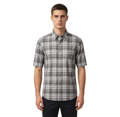 Custom Grey Check Shirt - Lightweight Breathable Button-Down Casual Shirt