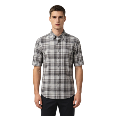 Custom Grey Check Shirt - Lightweight Breathable Button-Down Casual Shirt