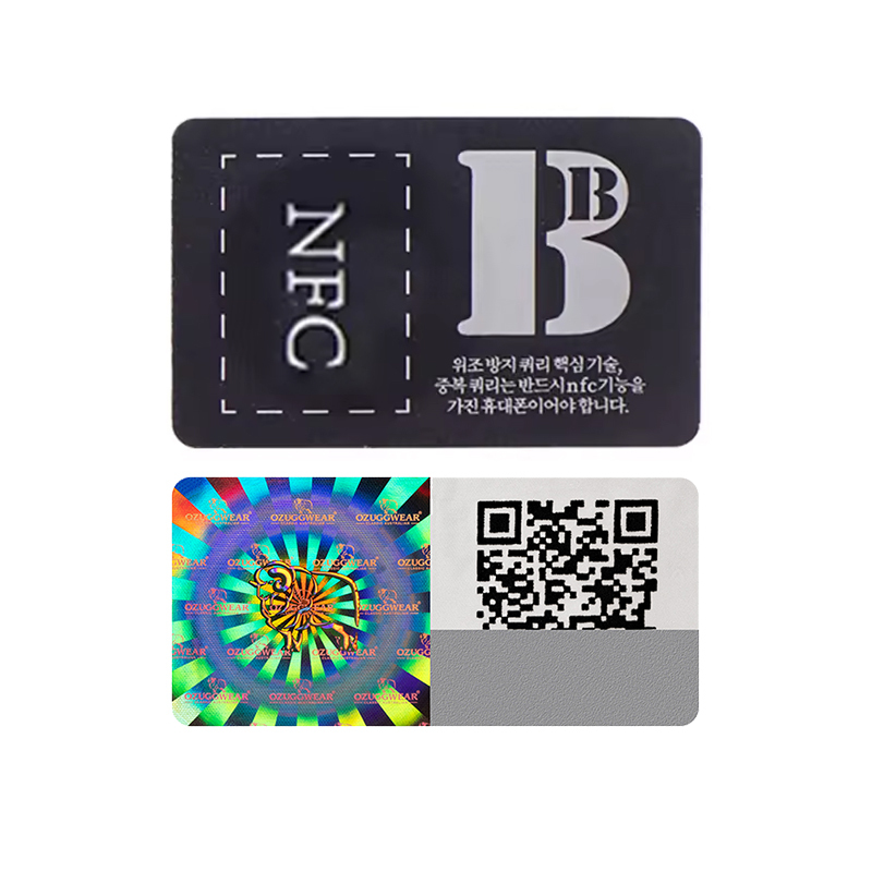 Set of security labels combining holographic, VOID and serialized QR elements on a single sheet
