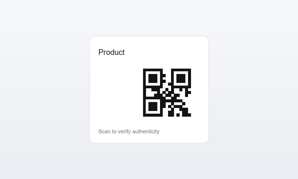 A branded QR security label applied to a consumer product package, scanned by a smartphone for authentication