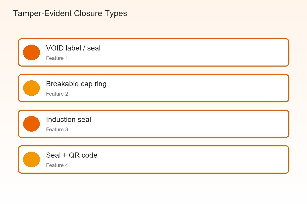 Comparison of tamper-evident closure types VOID label breakable ring induction seal and sealed QR label