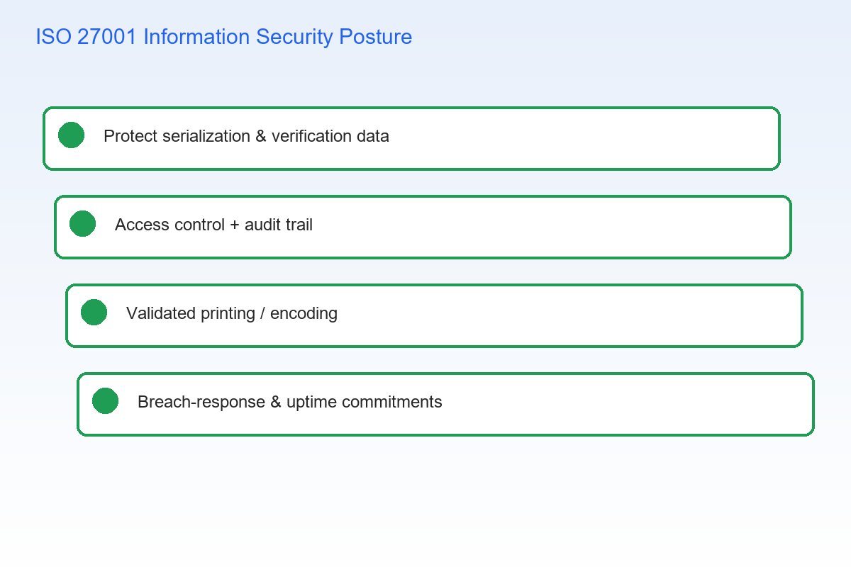 ISO 27001 information security posture protecting pharmaceutical serialization and verification data