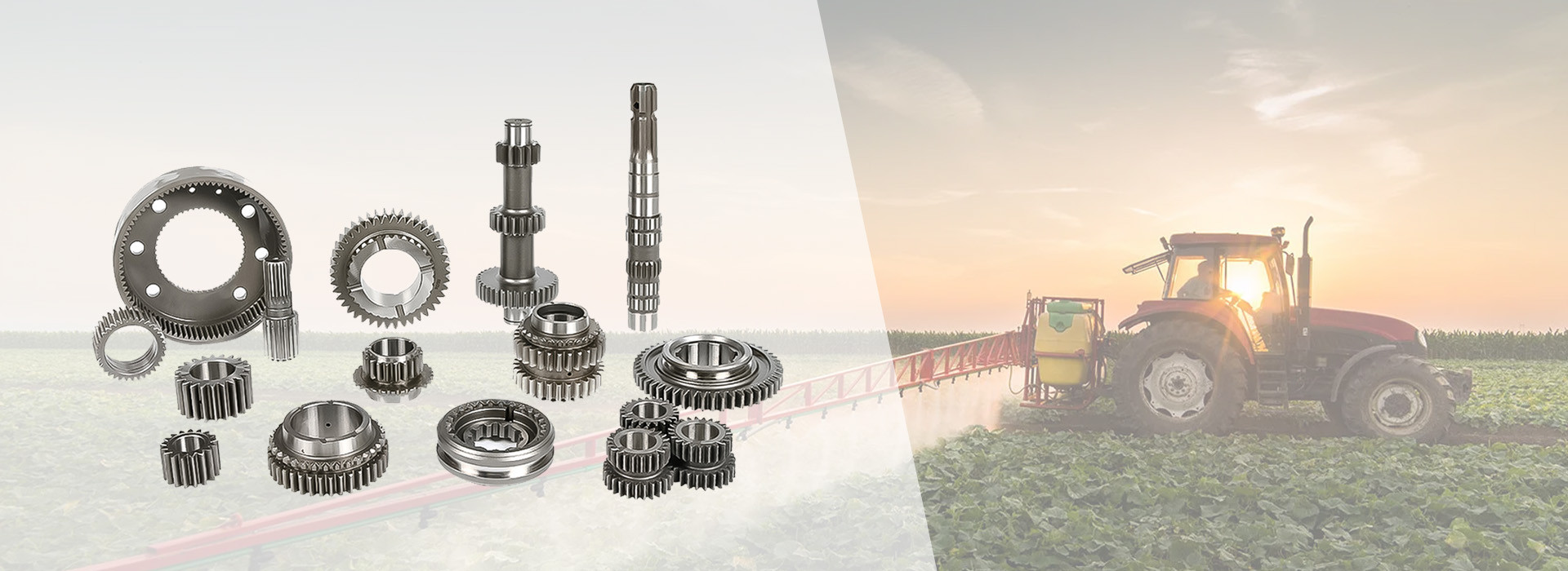 Close-up view of PairGears precision agricultural gearbox gears and shafts