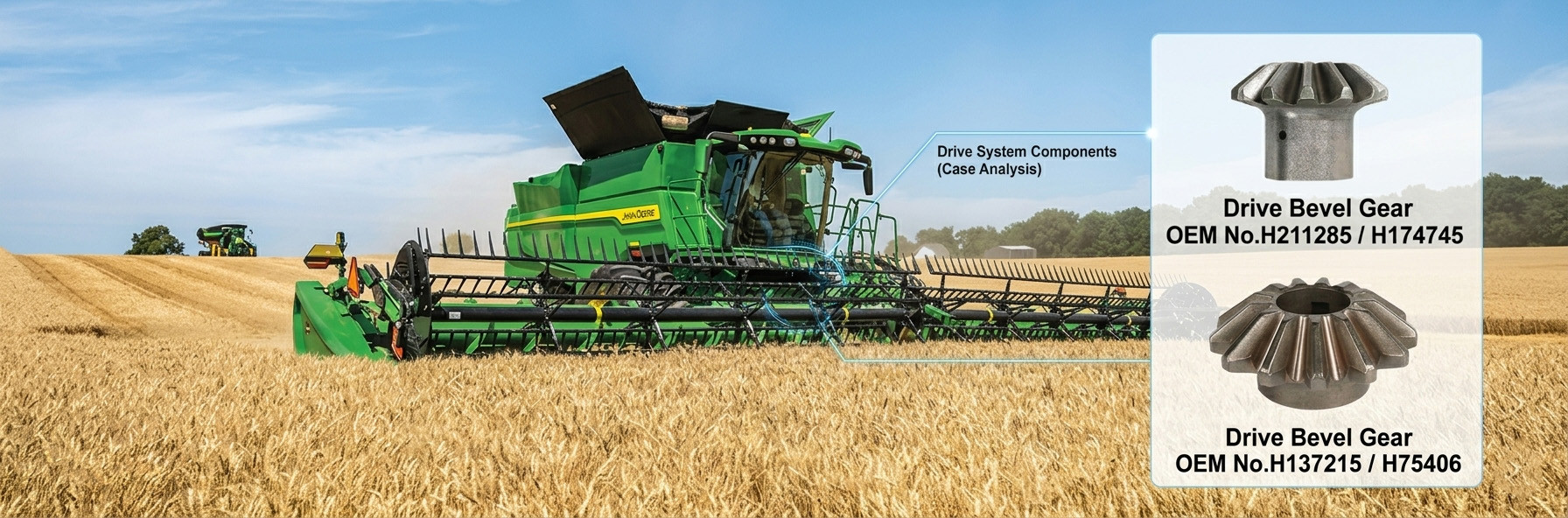 two aftermarket replacement bevel gears for John Deere combines