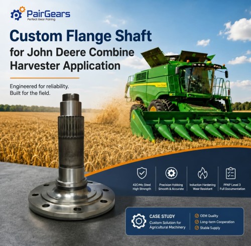 Projeto de Eixo com Flange Personalizado para Colheitadeira John Deere - PairGears