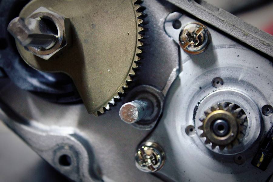Two gears meshing on a machine shaft