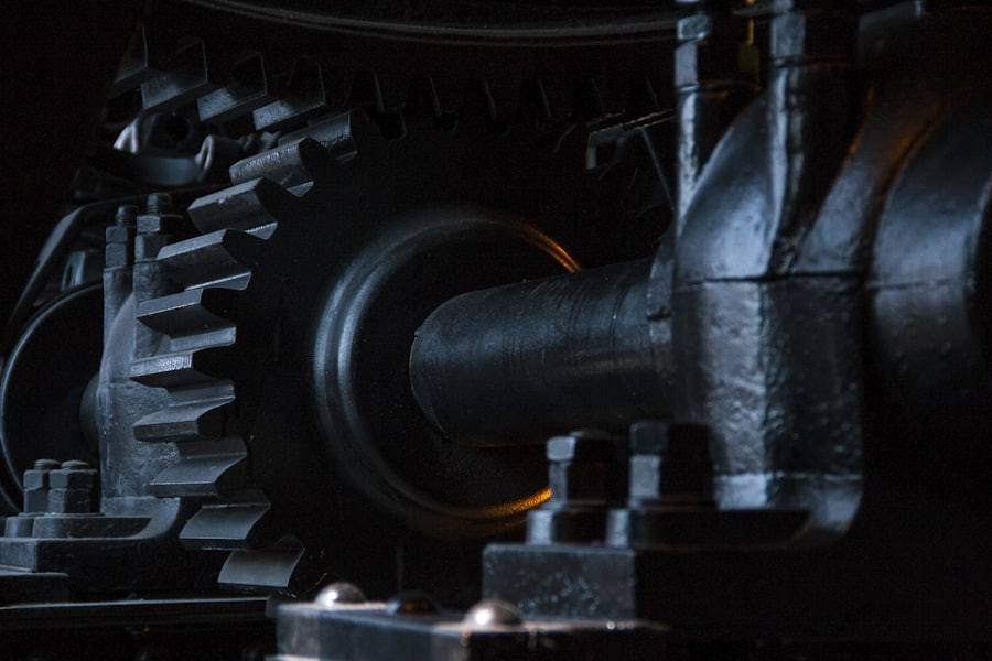 Industrial gear tooth and shaft detail in a machine