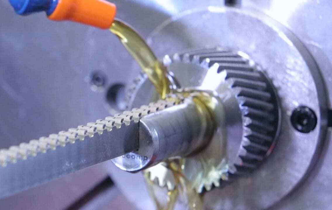 Gear blank mounted during a machining operation