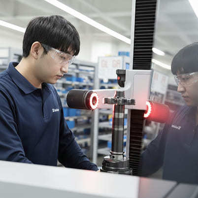 Gear positioned in a precision measuring station.