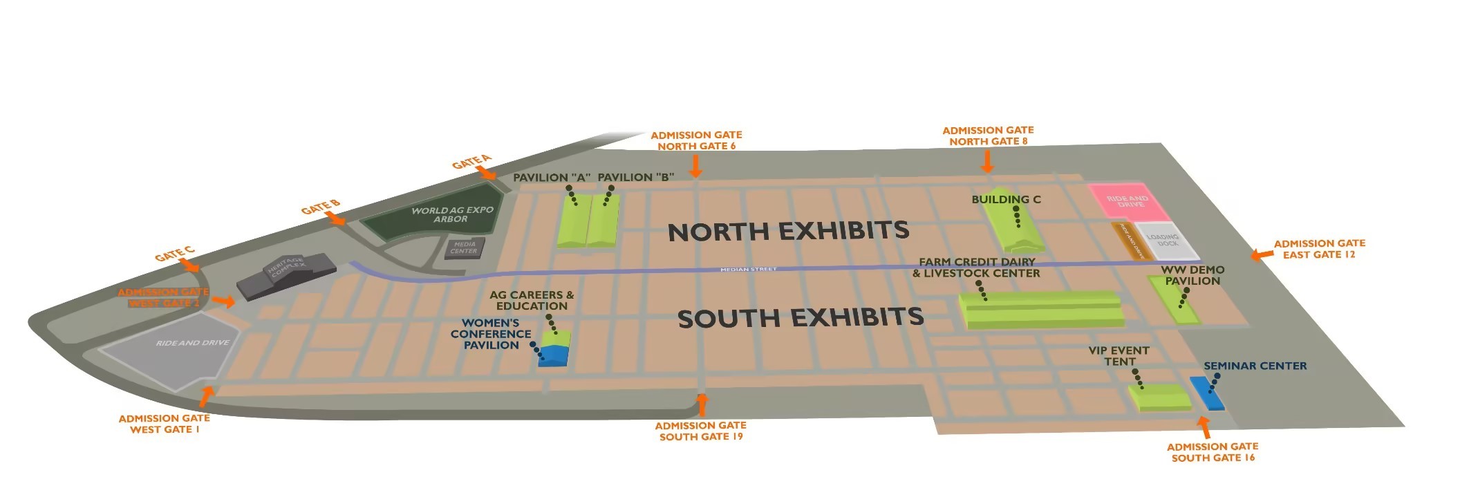World Ag Expo 2027 site map showing Pavilion A location