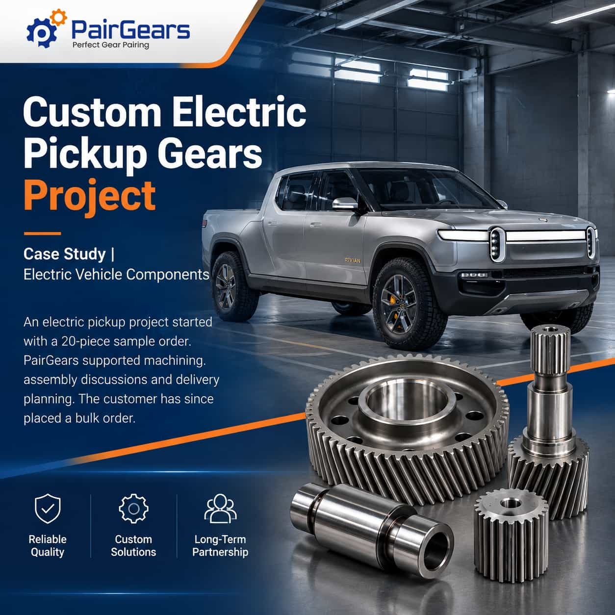 Custom gears and shafts for an electric pickup sample project by PairGears