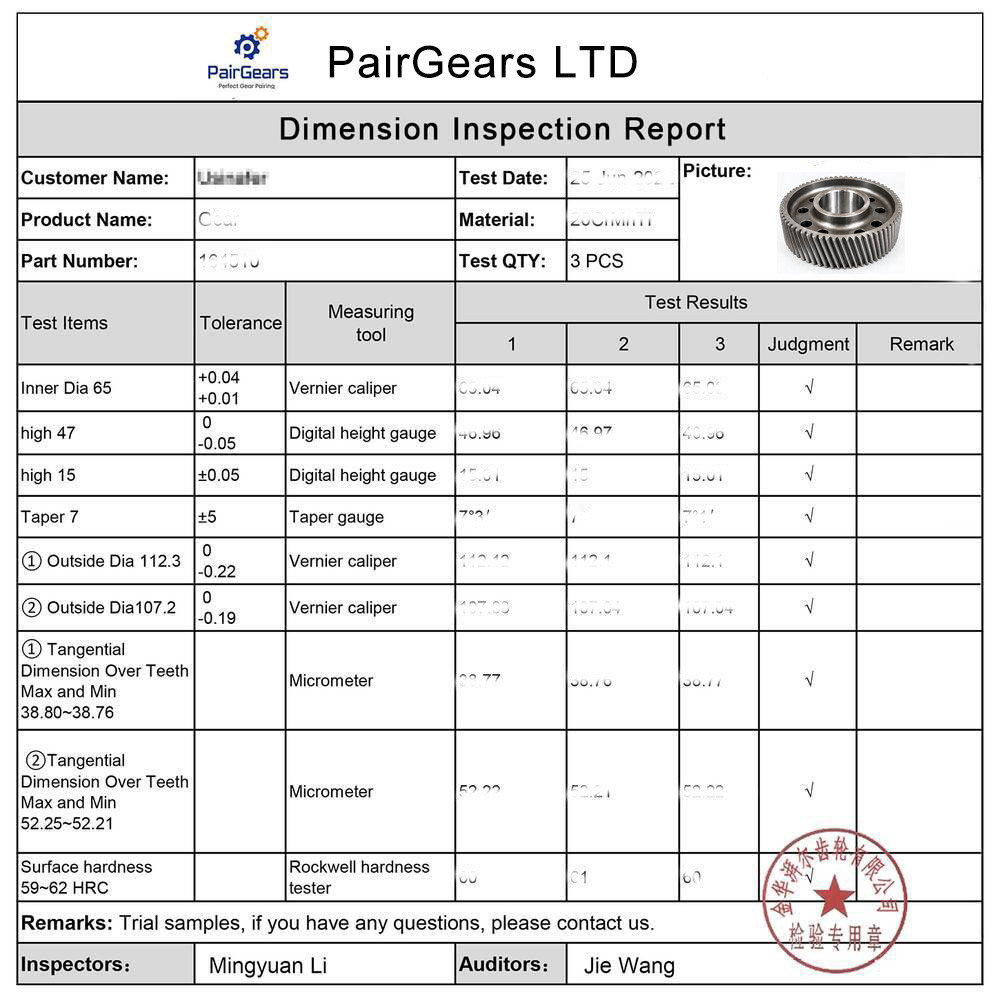 Dimensional inspection of a custom shaft sample at PairGears
