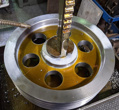 Bore and keyway machining for belt pulley mounting