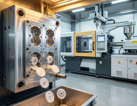 Injection molding equipment producing plastic gear components